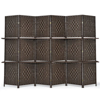 6-Panel Panel Screen Room Divider, 6Ft Wood Wall Divider, Freestanding Partition Stand, with 2 Storage Shelves