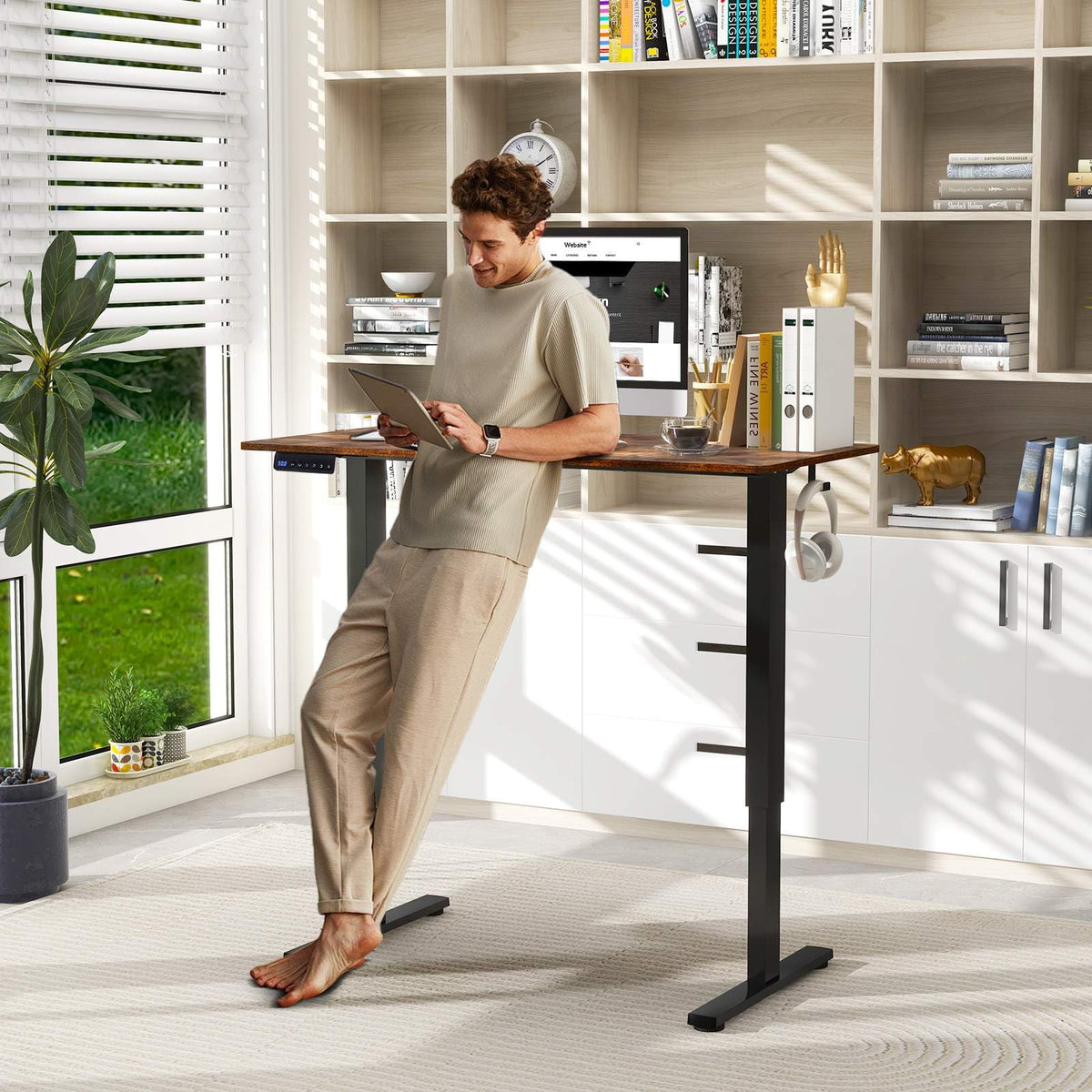 Electric Standing Desk with 3 Memory Height Settings and 2 Hanging Hook