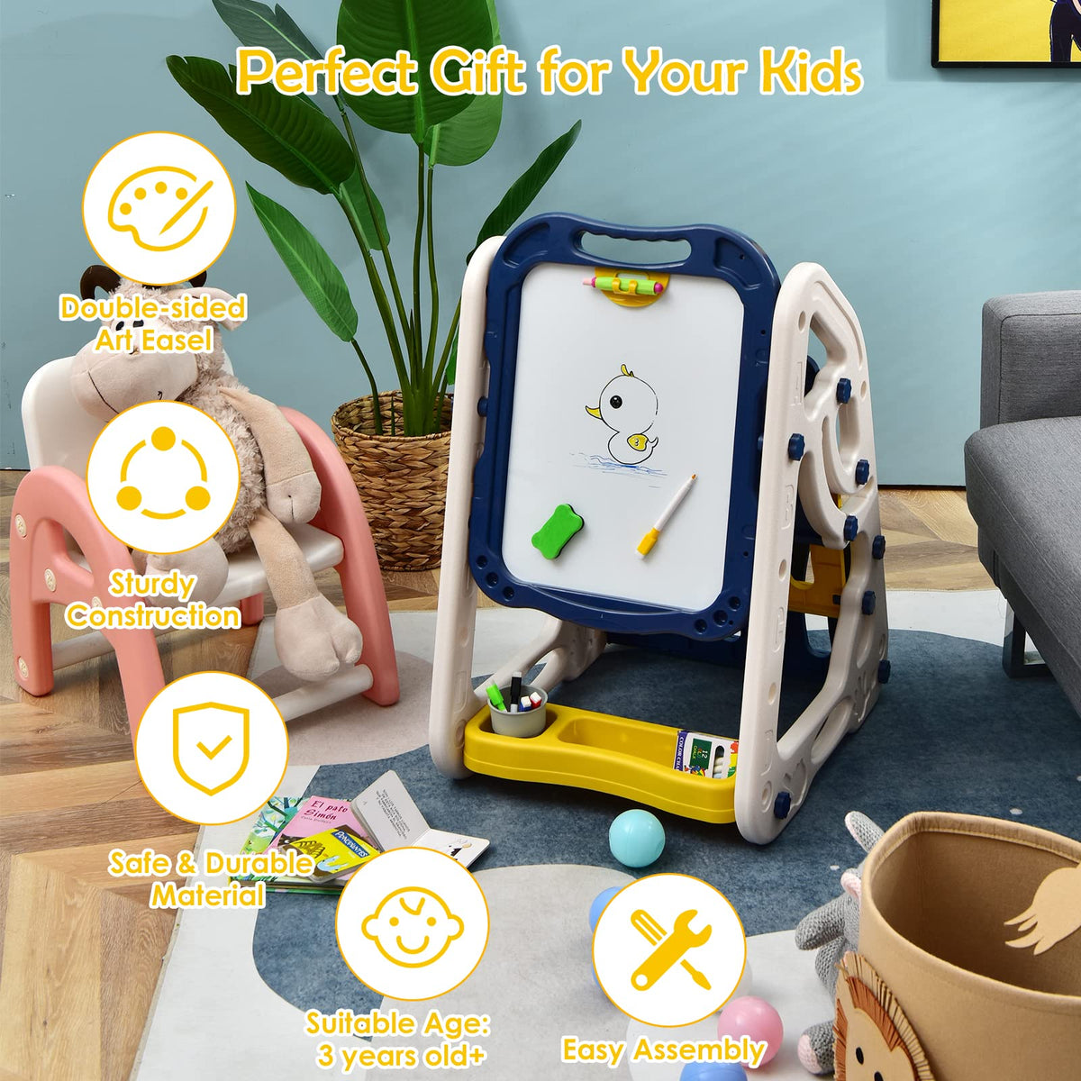 3 in 1 Kids Art Easel, Double Sided Whiteboard & Chalkboard
