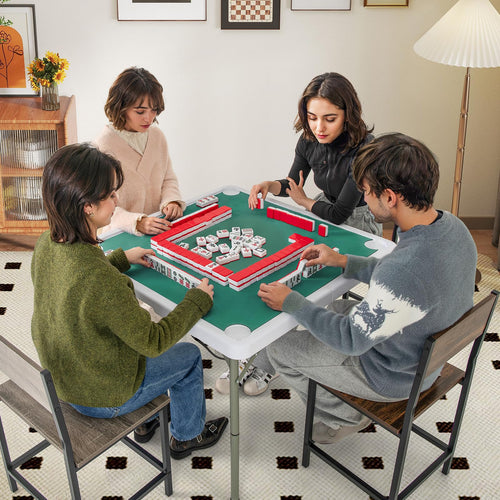 Giantex 90cm Folding Mahjong Table, 4 Player Game Card Table w/Cup Holders & Smooth Felt Mat