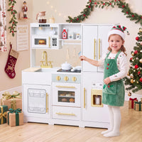 Wooden Play Kitchen with Lights & Sounds and Sink Stove Oven for Kids Ages 3+