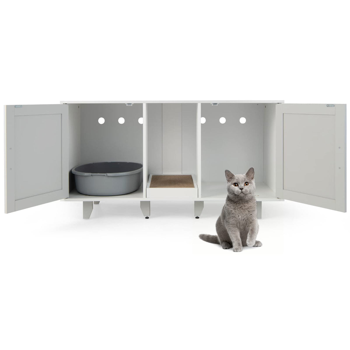 Cat Litter Box Enclosure Bench, Hidden Cat Box Washroom w/Doors