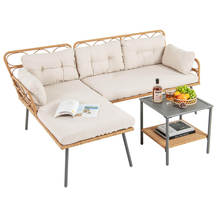 3 Pieces Corner Patio Furniture with Small Coffee Table for Garden Backyard