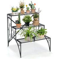 3-Tier Ladder Style Plant Rack with Widened Grid Shelf