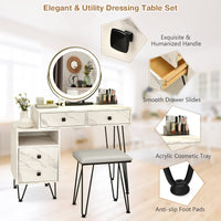 Giantex Makeup Vanity Set w/ Lighted Mirror, Modern Dressing Table with Storage Cabinet, Drawers, Cushioned Stool