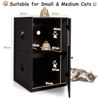 2-Tier Litter Box Enclosure, Cat House Bench W/Anti-Toppling System & Openable Door