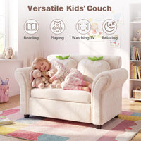 Kids' Couch with 2 Strawberry Throw Pillows with Flannel Upholstery and Solid Wooden Frame