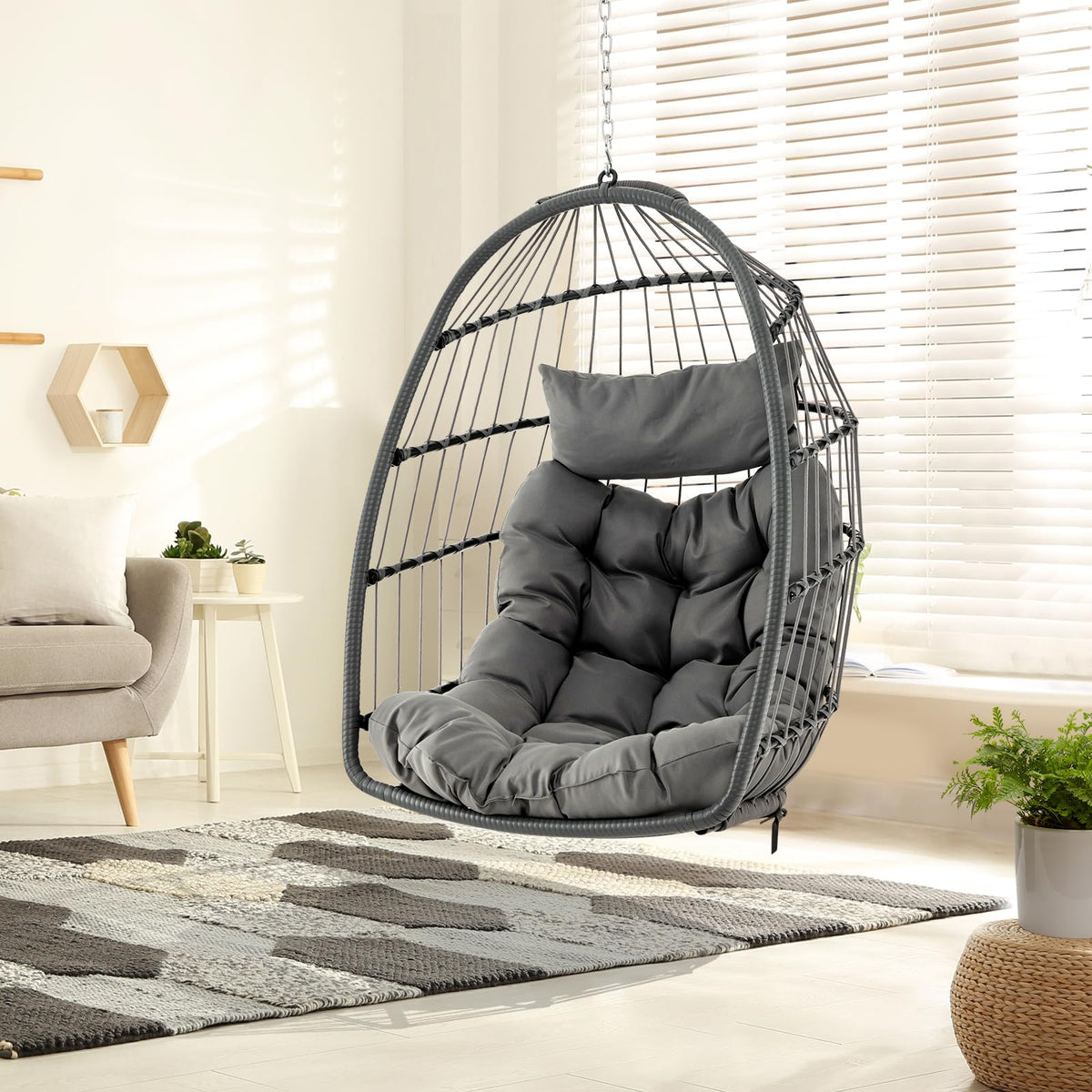 Hanging Egg Chair with Head Pillow & Large Seat Cushion (Without Chair Stand)