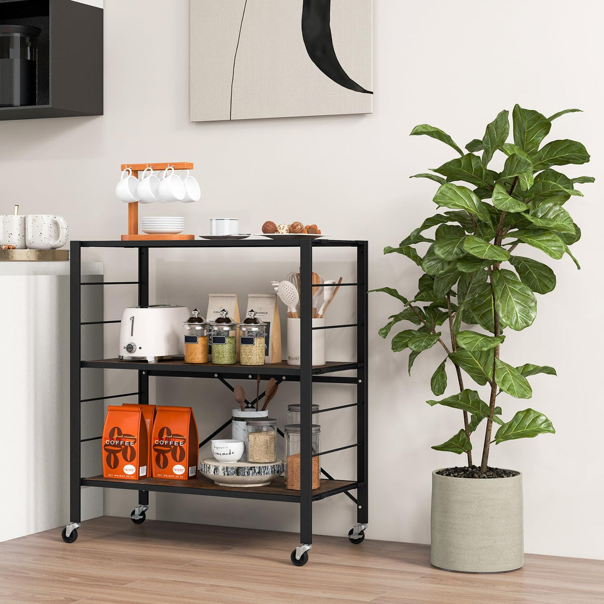 Giantex 3-Tier Foldable Shelving Unit, Heavy Duty Metal Shelves with Detachable Wheels