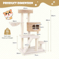 Cat Tree for Indoor Cats, Modern Cat Tower w/Cattail Fluff Condo & Top Perch, Sisal Scratching Posts, Hanging Basket