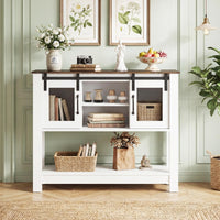 102cm Small Farmhouse Console Table with Adjustable Shelf and 2 Storage Cabinets for Entrance