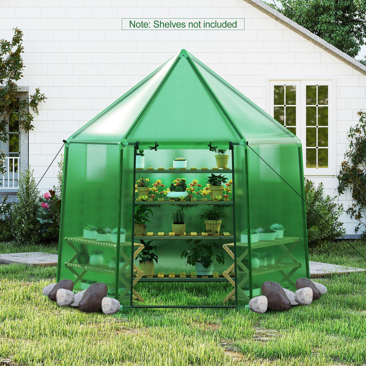 198 x 172 x 190cm Walk-in Greenhouse with PE Cover for Winter