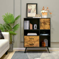 Giantex Mid-Century Buffet Sideboard, Industrial Kitchen Cupboard with Single Door, 2 Drawer & 4 Open Compartments