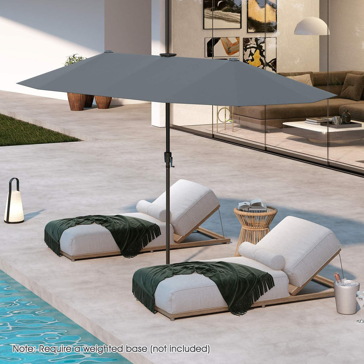 3.9 m Large Patio Umbrella w/LED Solar Lights