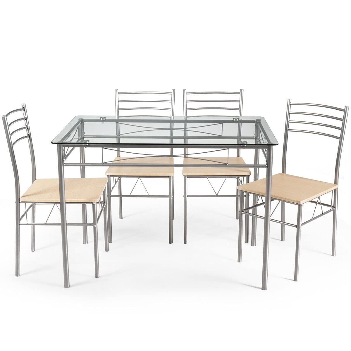 Giantex 5-Piece Kitchen Table Set, Dining Table with 4 High Back Chairs, Rectangular Table and Chairs Set for Dining Room