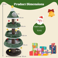179 CM Tall Christmas Cat Tree, Multi-Level Kitten Tower with 3 Plush Platforms