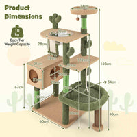 150cm Cactus Cat Tree for Indoor Cats, Multi-Level Cat Tower w/Sisal Scratching Posts & Board