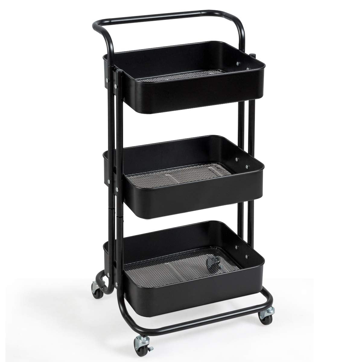 Giantex 3-Tier Metal Rolling Utility Cart with Lockable Wheels, Storage Shelves Service Trolley