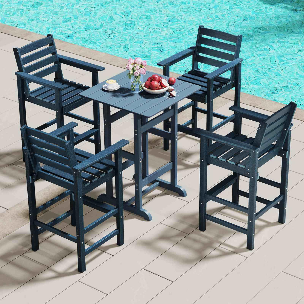 Patio Adirondack Bar Chairs Set of 2, HDPE Bar Height Chairs w/Wide Armrests & Footrest