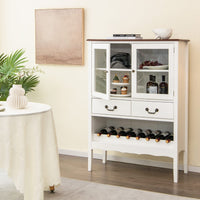 Giantex Sideboard Buffet Cabinet, Storage Cabinet with 2 Tempered Glass Doors, 2 Drawers, White