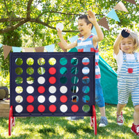 4-in-a-Row Game Set, Wooden Jumbo 4-to-Score Game with 42 PCS Chips & 600D Oxford Fabric Carrying Bag