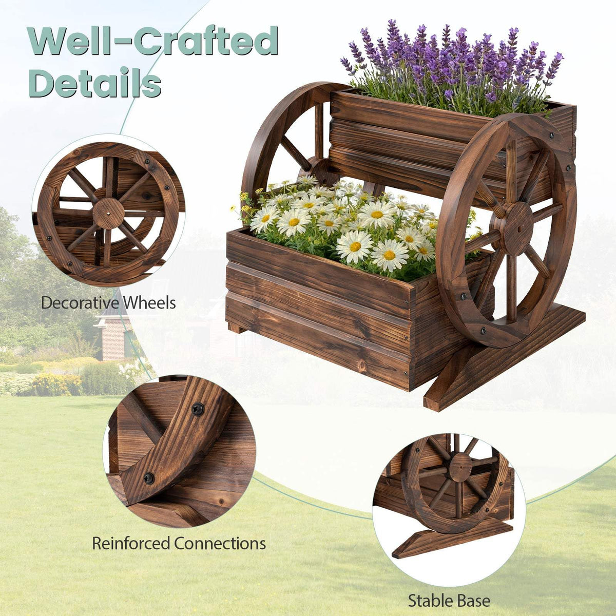 2-tier Raised Garden Bed with Drainage Holes and Wheels