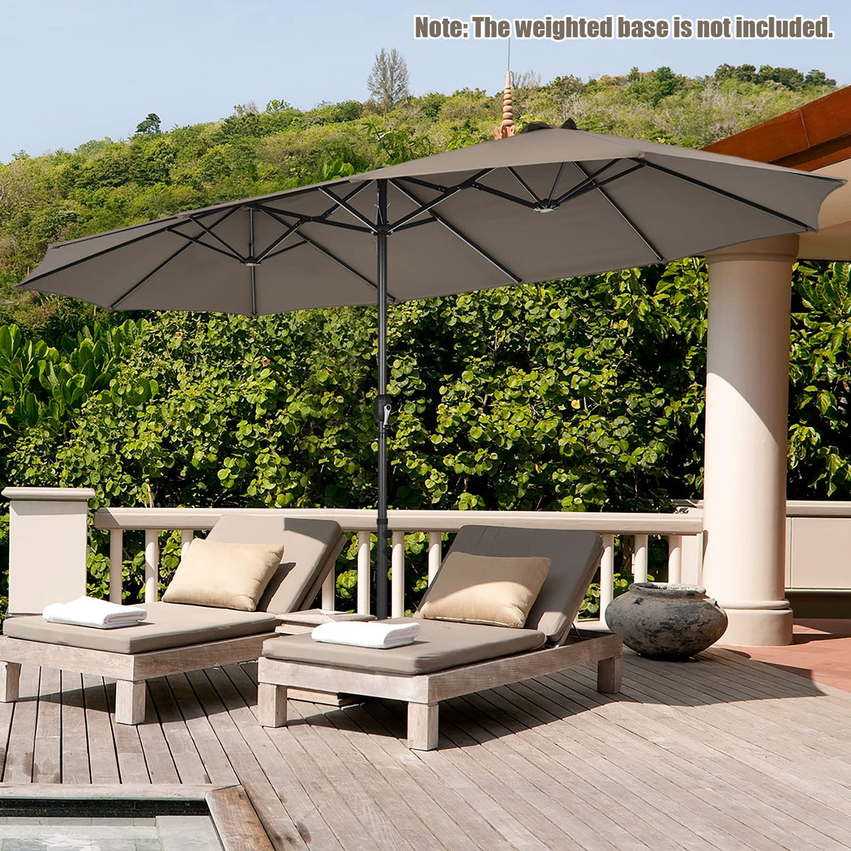 4.7 M Double-Sided Patio Umbrella, Outdoor Extra Large Umbrella W/Hand-Crank System & Air Vents