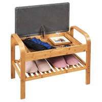 Giantex Shoe Rack Bench, Bamboo Shoe Rack with Cushioned Seat and Storage Space, Padded Seat Shoe Bench w/Storage Shelf