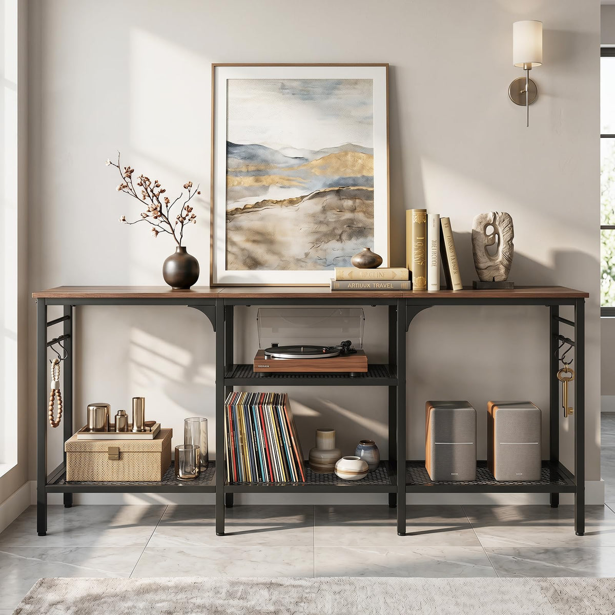 TV Stand Entertainment Center with 4 Open Storage Shelves