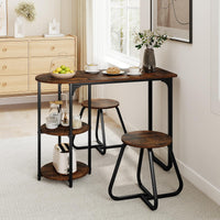 3-Piece Dining Table Set Rectangular Kitchen Table and 2 Stools with 2-tier Storage Shelves