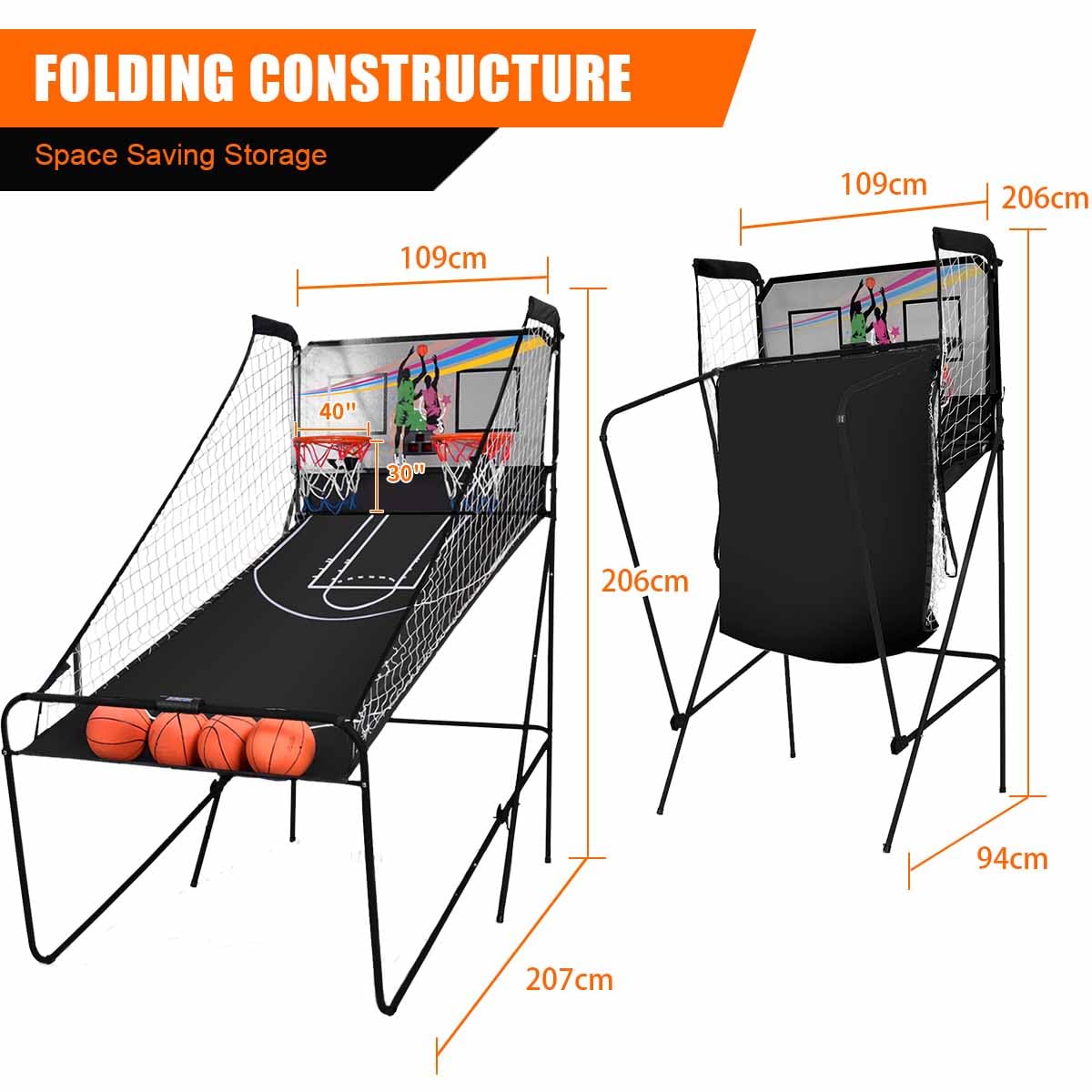 Basketball Arcade Game, Foldable Basketball Game W/Electric LED Digital Scoring System