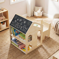 3-in-1 Toddler Art Table Set with 2 Bookshelves and Chalkboard for Painting and Crafting