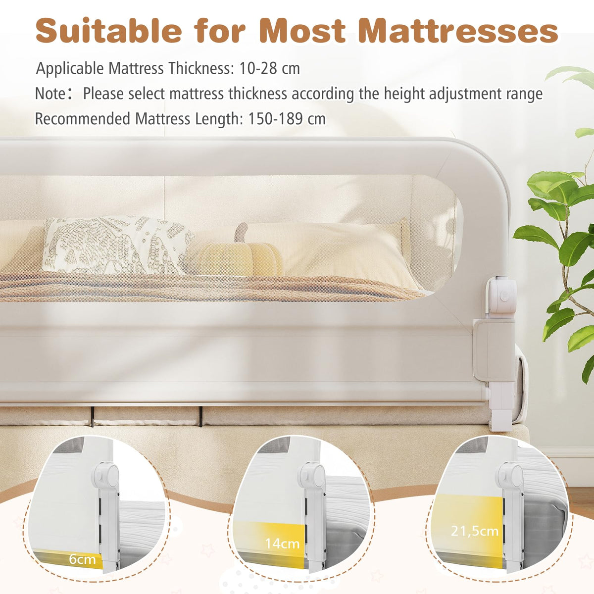 120 cm Foldable Bed Rail with Removable Oxford Fabric Cover and Extra Buckle for Toddlers