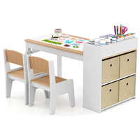 Wooden Kids Art Craft Study Table and Chairs Set with Paper Roll