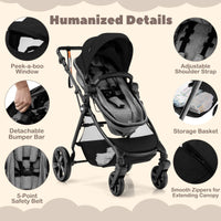 High Landscape Baby Stroller, 2 in 1 Convertible Baby Pram Jogger with Adjustable Canopy & Backrest