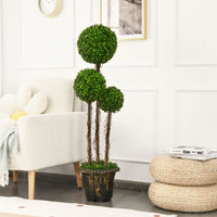 Giantex Topiary Artificial Tree, 120cm Triple Ball Tree w/UV & Water Protection, Cement-filled Pot, Real Wood Rattan