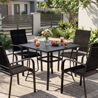 Square Patio Table for 4, 91 cm Square Metal Slat Table with 4-6 cm Adjustable Umbrella Hole