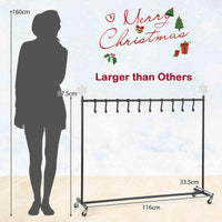 10-Hook Christmas Stocking Holder Stand on Wheels, Heavy Duty Freestanding Rack with 6 Removable Christmas Tree/Reindeer/Snowflake Toppers