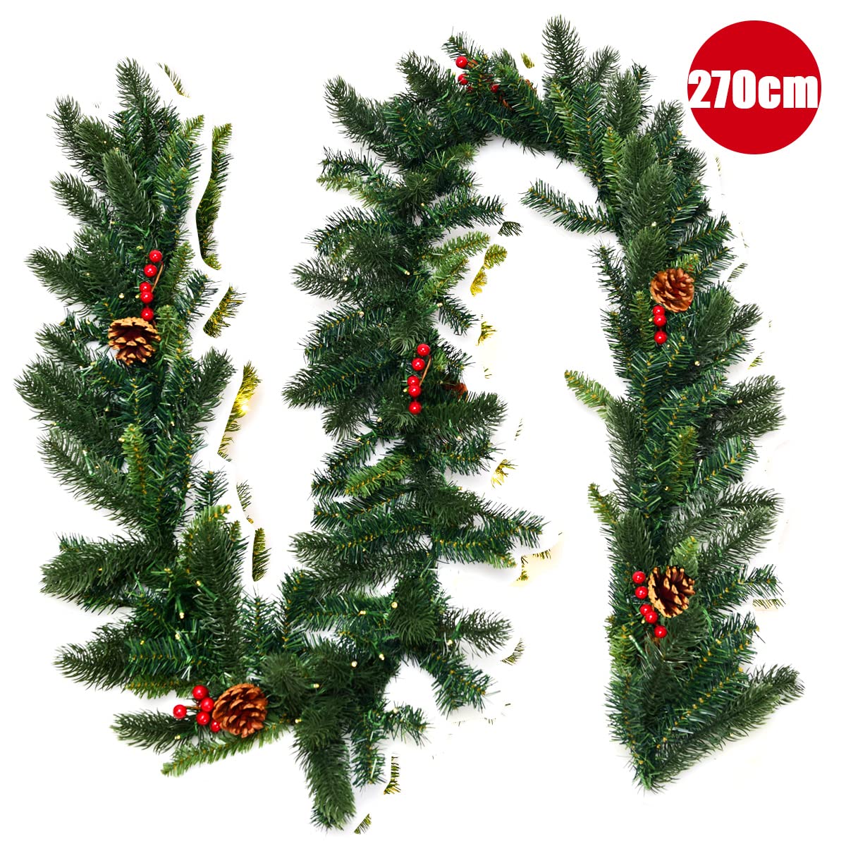 2.7m Pre-lit Christmas Pine Garland with 100 LED Lights and 200 Tips