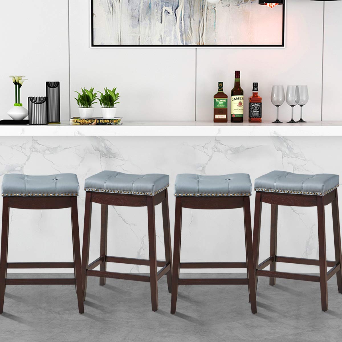 Giantex Set of 2 Backless Bar Stools, Kitchen Counter Bar Stools, Saddle Bar Stools for Dining Room Living Room