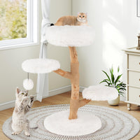 Modern Wood Branch Cat Tree with Jute Scratching Post and Padded Perch