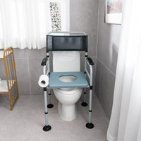 Folding Bedside Commode Chair Height Adjustable with Padded Seat and Backrest