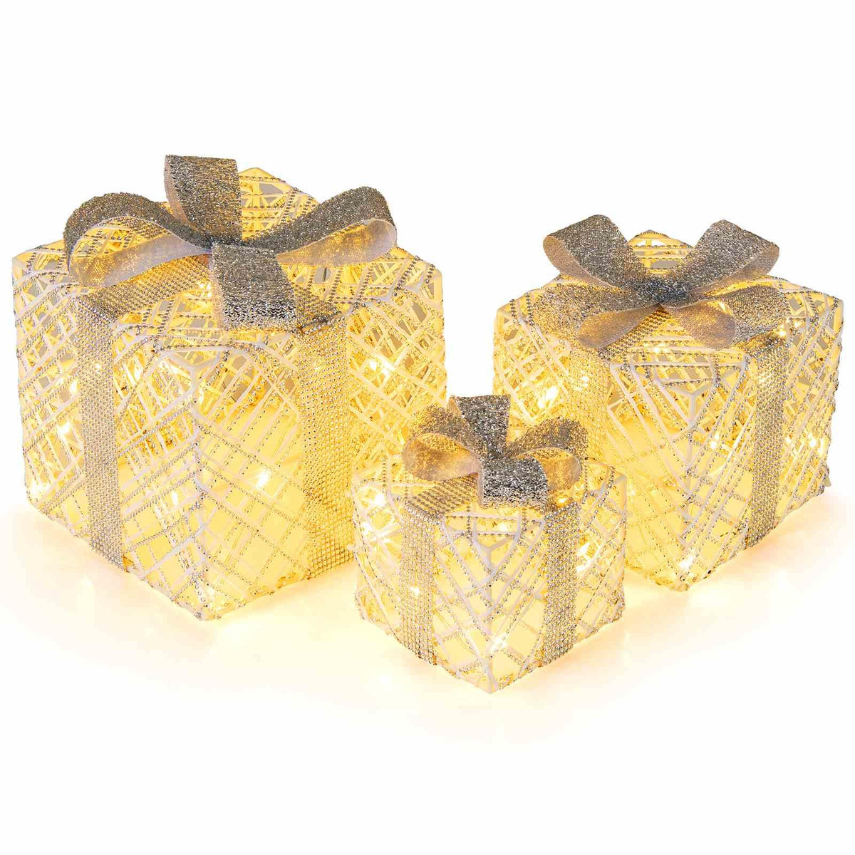 3 Pack Christmas Lighted Gift Box with 50 LED Lights and Bows