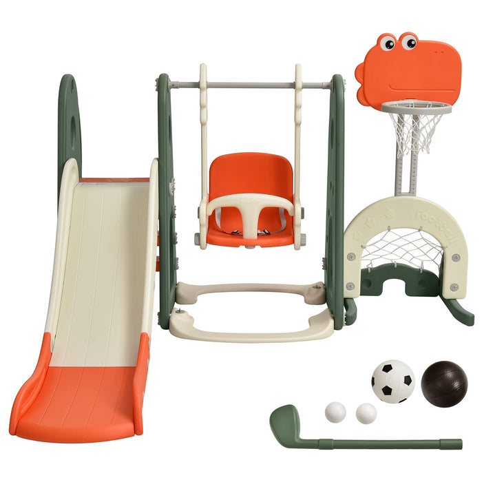 6 in 1 Climber Slide Playset with Basketball Hoop for Kids