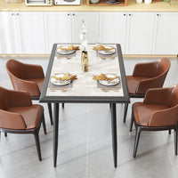 Sintered Stone Dining Table, Rectangular Kitchen Table w/Metal Frame