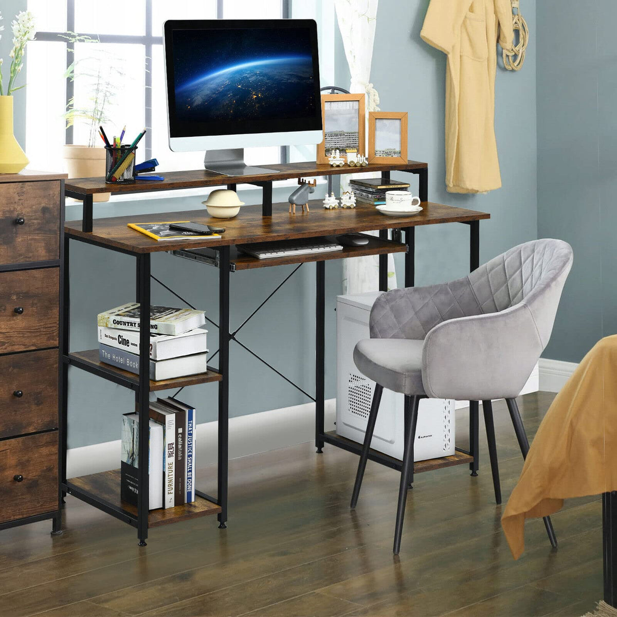 Giantex Computer Table Giantex Computer Desk with Storage Shelves, Home Office Writing Table ...
