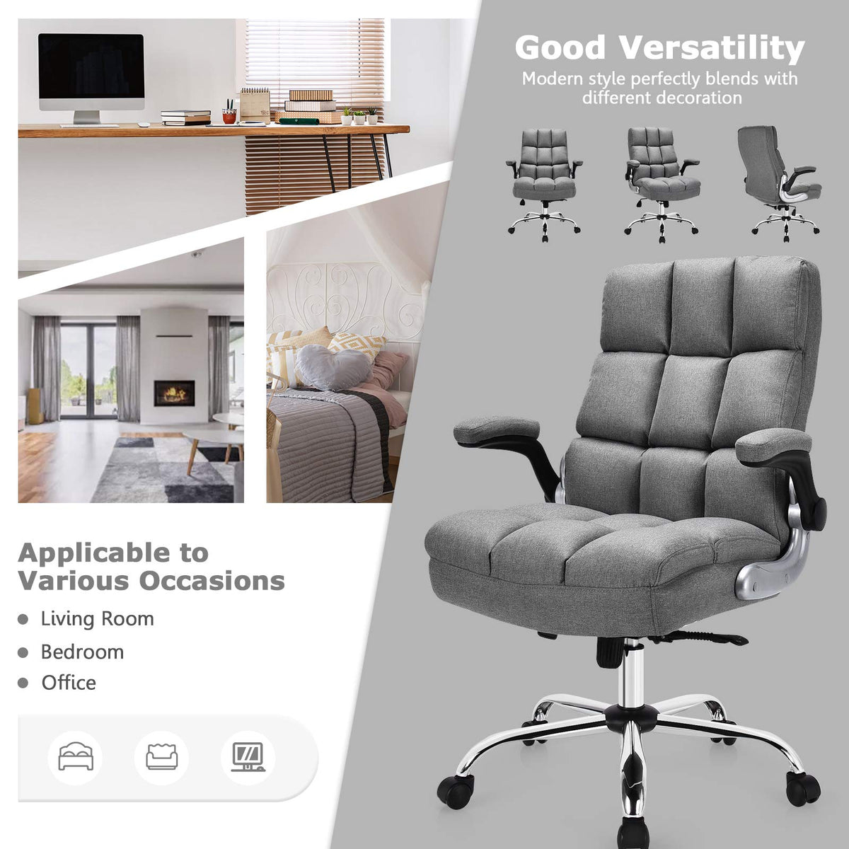 Giantex Gaming Office Chair w/Adjustable Height & Tilt Angle, Ergonomic Computer Chair (Grey)