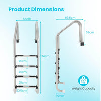 4-Step Inground Pool Ladder, Stainless Steel Swimming Pool Ladder