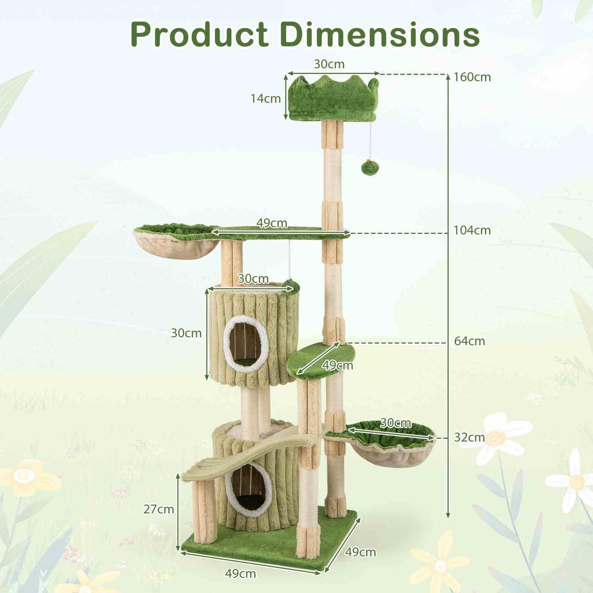 160cm Cat Tree Multi-Level Aesthetic Stripped Kitten Tower w/Sisal Posts Indoor