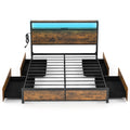 Giantex Queen Bed Frame with Smart LED Lights, Metal Platform Bed with Storage Headboard
